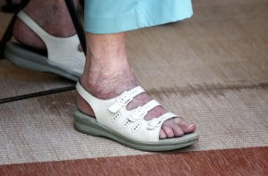elderly woman's feet, walking