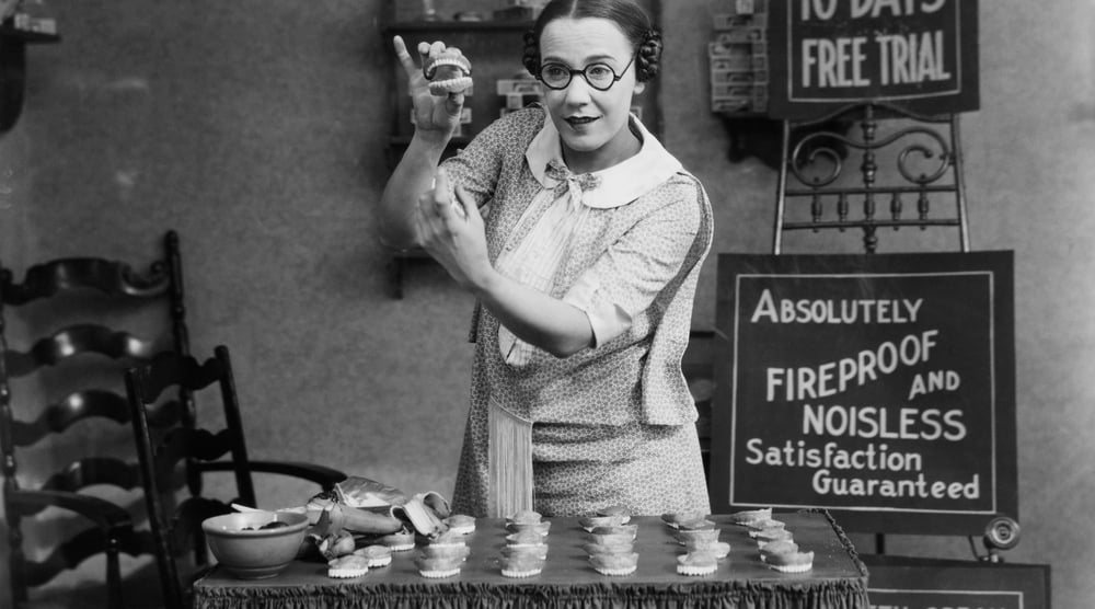 vintage woman demonstrating product