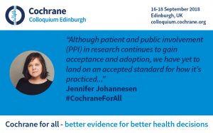 Jennifer Johannesen quote: although patient and public involvement (PPI in research continues to gain acceptance and adoption, we have to land on an accepted standard for how it's practiced.