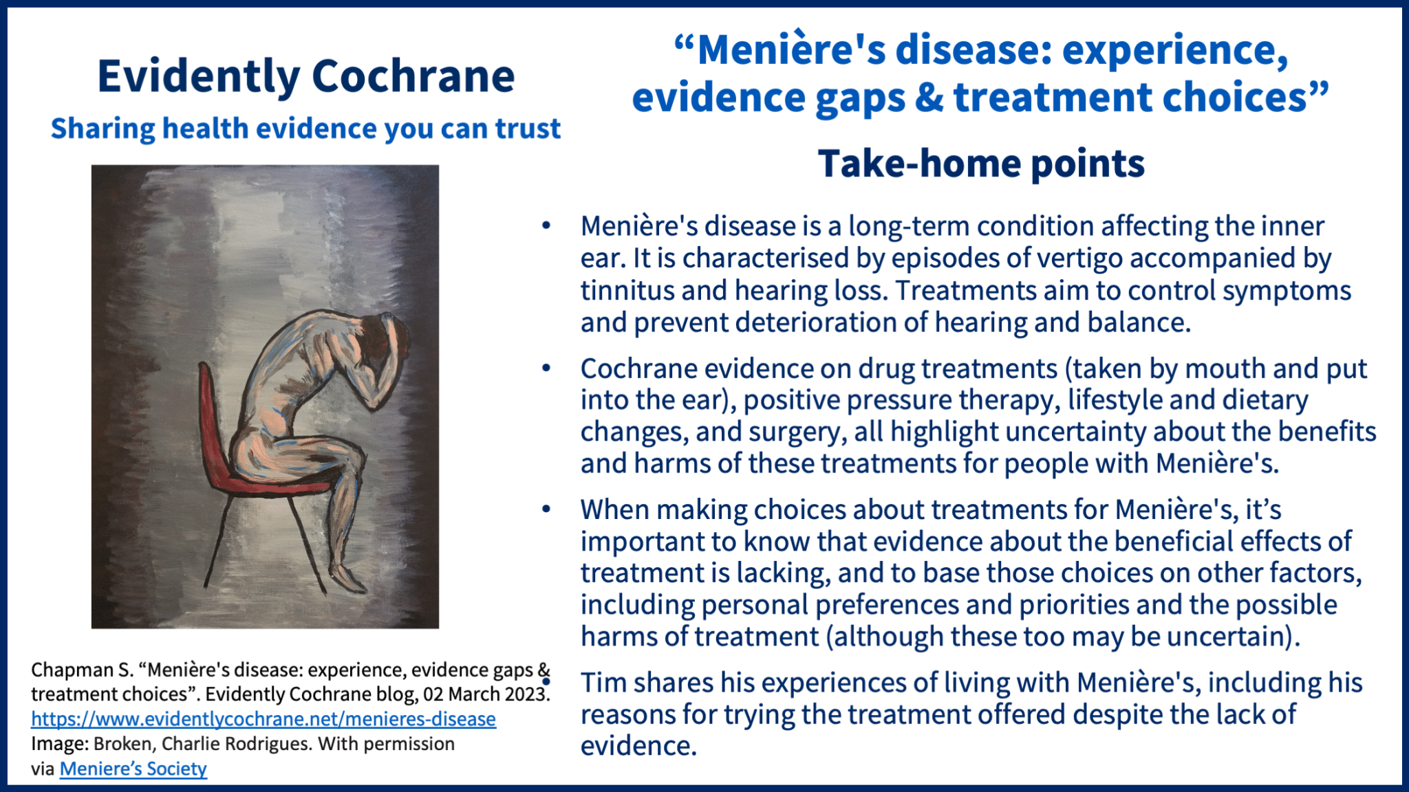 Menière's disease: experience, evidence gaps & treatment choices -  Evidently Cochrane